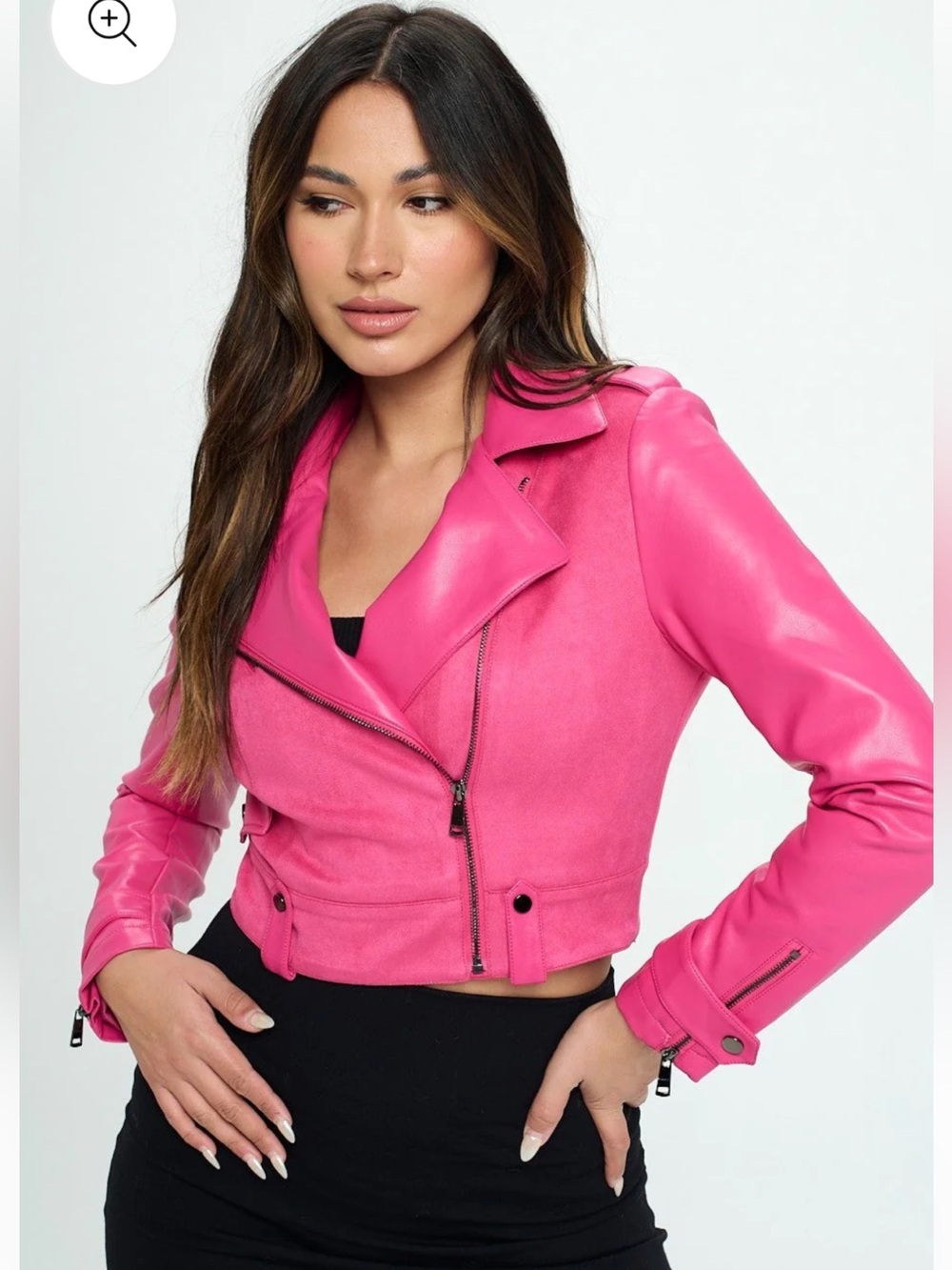 Cropped Hot Pink Moto Jacket - Faux Leather